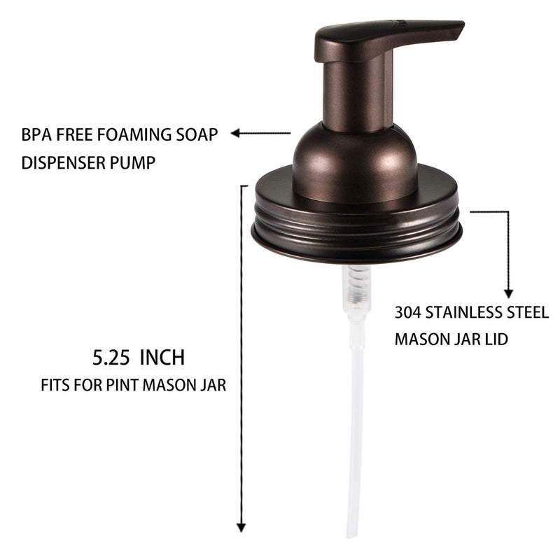 SheeChung 2 Pack Mason Jar Foaming Soap Dispenser Lids for Standard Mouth, Foaming Soap Dispenser Pump Replacement for Hand Sanitizer, Bath Liquid, Facial Cleansing Foam, Makeup Remover Water - Bronze - Image 2